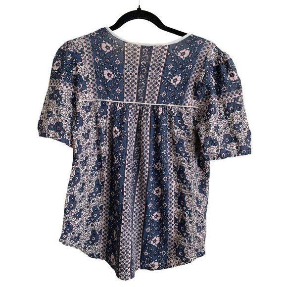 Lucky Brand Women's Size XS Printed Short Sleeve Peasant Top Boho Cottage Core - Picture 6 of 14